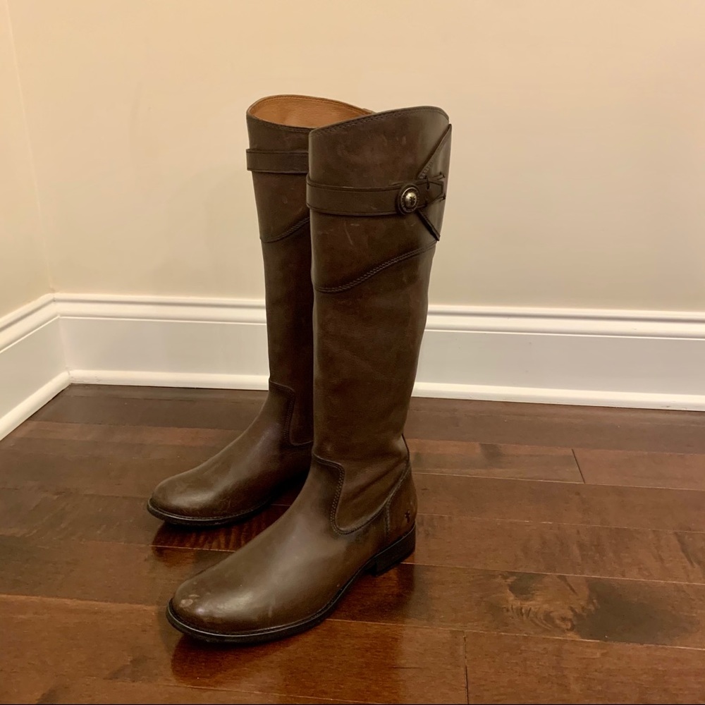 Frye Molly Button Smoke Leather Riding Boots Shoes Women Size 6 Fall Winter